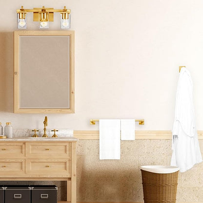 Globe Electric 65562 Dakota 4-Piece Bathroom Hardware Accessory Kit, Matte Brass, Towel Bar, Towel Ring, Robe Hook, Toilet Paper Holder