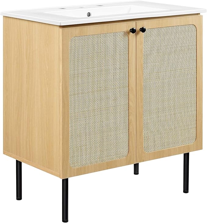 Modway EEI-6695-OAK-WHI Chaucer 30" Bathroom Vanity, Oak White