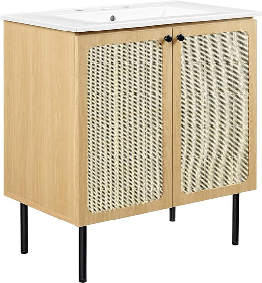 Modway EEI-6695-OAK-WHI Chaucer 30" Bathroom Vanity, Oak White