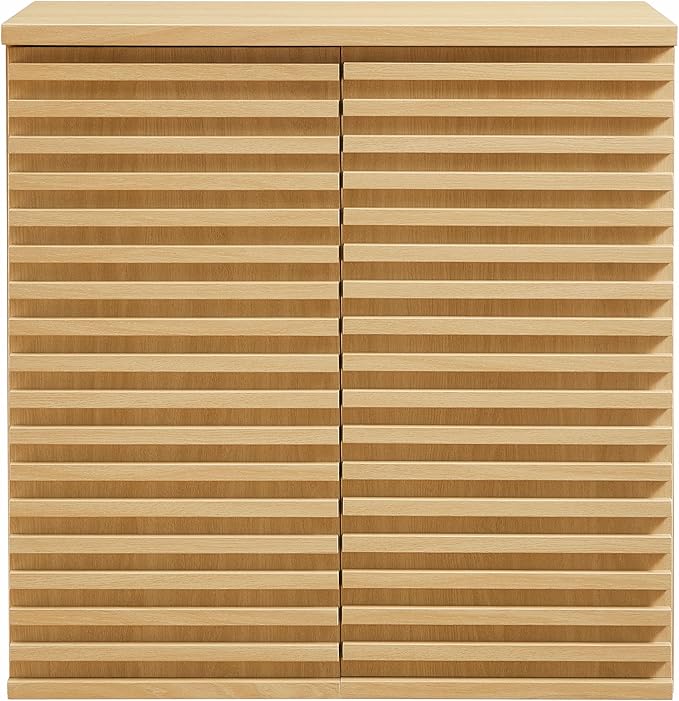 Modway Render Wall Mounted Bathroom Cabinet in Oak - 23.5 Inch Compact Wall Storage with Slatted Doors and Adjustable Shelves for Bathroom or Laundry Room