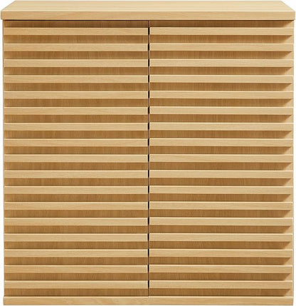 Modway Render Wall Mounted Bathroom Cabinet in Oak - 23.5 Inch Compact Wall Storage with Slatted Doors and Adjustable Shelves for Bathroom or Laundry Room