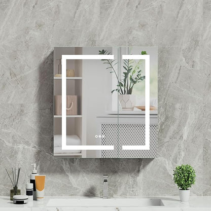 30x32 Bathroom Mirror LED Medicine Cabinet with Light 3 Colors, Recessed Surface Wall Mounted LED Medicine Cabinet, Anti-Fog Tempered LED Mirror with Storage, Stepless Dimming, 2 Outlets