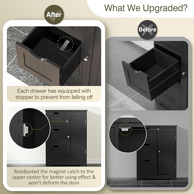 SUPER DEAL Bathroom Storage Cabinet with 3 Drawers and 1 Door, Entryway Home Decor Furniture Towels Storage Organizer Unit, Black