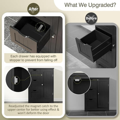 SUPER DEAL Bathroom Storage Cabinet with 3 Drawers and 1 Door, Entryway Home Decor Furniture Towels Storage Organizer Unit, Black