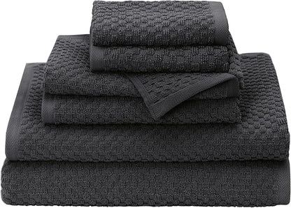 COTTON CRAFT Waffle 6 Piece Towel Set - 100% Cotton - 2 Oversized Luxury Euro Spa Waffle Weave Large Bath Towels, 2 Hand Towels, 2 Washcloth - Absorbent Quick Dry Hotel Bathroom Shower Pool - Charcoal