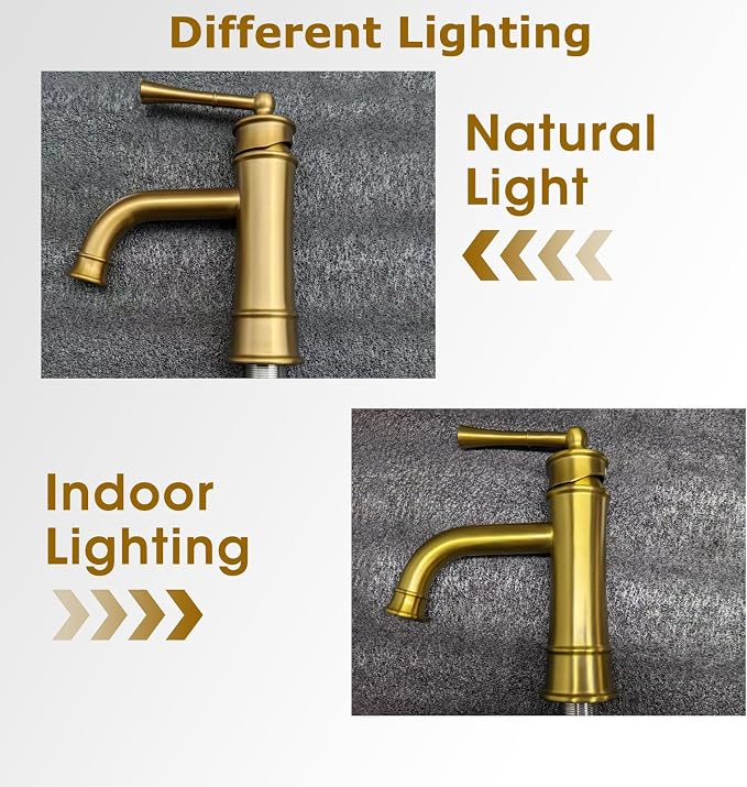 Single Hole Bathroom Faucet,Bathroom Sink Faucet 1hole,Gold Bathroom Faucet | Brushed Gold Bathroom faucet,Brass Bathroom Faucets,With Pop Up Drain and 2 Supply Hose for Vanity,Lavatory RV Farmhouse