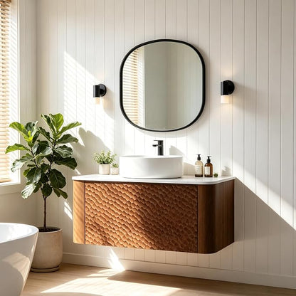 30 Inch Modern Bathroom Vanity with Ceramic Sink, Floating Bathroom Vanity Cabinet with Sintered Stone Top&Solid Wood Hammered Frame, Single Sink Bathroom Vanities w/Soft-Close Drawers,Walnut