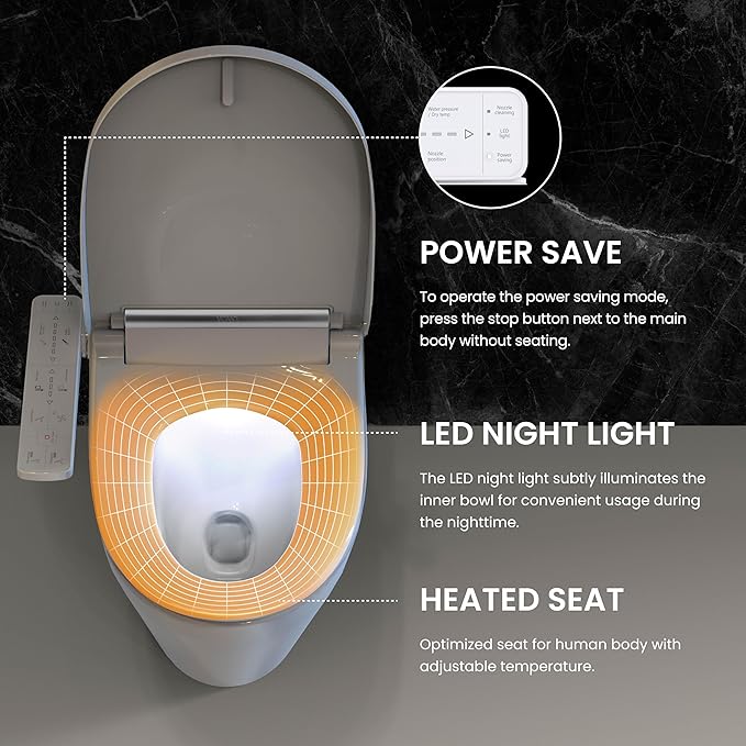 VOVO VB-3100SR Round Bidet Toilet Seat, Warm Water, LED Light, Heated Seat, White, Dryer, Stainless Steel Nozzle, Made in Korea