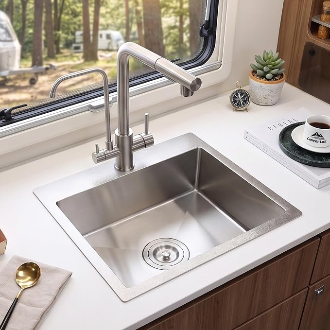 19 x 17 inch Bar Sink, Drop-in Tight Radius Brushed Stainless Steel Topmount Kitchen Sink Single Bowl