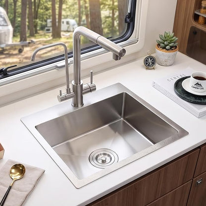 19 x 17 inch Bar Sink, Drop-in Tight Radius Brushed Stainless Steel Topmount Kitchen Sink Single Bowl