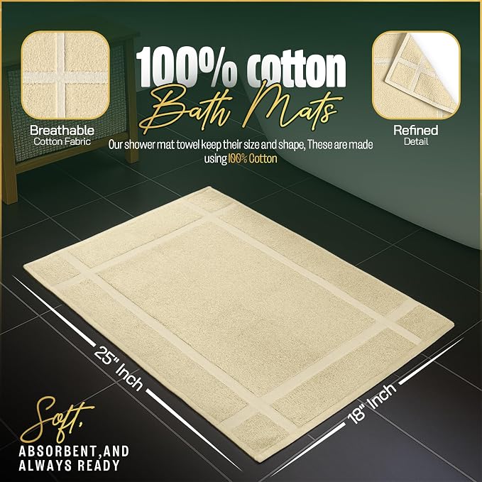 Pearl Linens Pack of 6 100% Cotton Bath Mat 18x25 inches, Soft & Absorbent Quick Dry Bathroom Mat Set, Not Bathroom Rugs, After Shower Mat, Bath Tub Mat, 781 GSM, Machine Washable, Beige