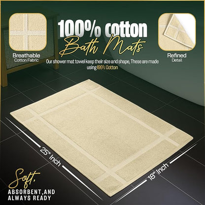 Pearl Linens Pack of 6 100% Cotton Bath Mat 18x25 inches, Soft & Absorbent Quick Dry Bathroom Mat Set, Not Bathroom Rugs, After Shower Mat, Bath Tub Mat, 781 GSM, Machine Washable, Beige
