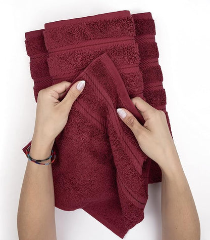 American Soft Linen Luxury Hand Towels for Bathroom, 600 GSM Heawy Weight 16x28 Size 100% Cotton Turkish 4 Piece Hand Face Towel Set, Bordeaux Red Hand Towels