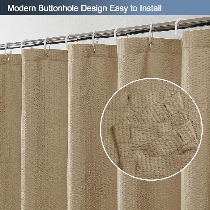 Taupe Shower Curtain for Bathroom 78 Inches Long, 3D Embossed Textured Fabric Farmhouse Shower Curtain Soft Cloth, Water Repellent, Machine Washable, Hotel Style, 72" W x 78" L, Taupe