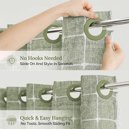 RiverDream Farmhouse No Hooks Shower Curtain with Snap-in Liner,Green,71x74 | Snap on Fabric Liner,Heavy Duty,Quick Dry,With Bottom Magnets,Washable,with Tassels, Rustic Boho Farmhouse,Standard Size