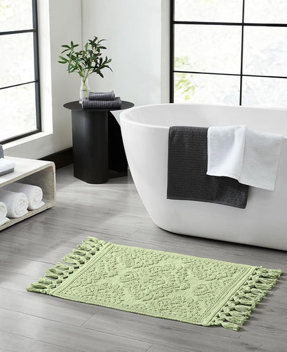 Jean Pierre – Ricardo Bath Mats, Set of 2 Woven Fringe Bathroom Rugs, 100% Cotton, Premium Bathroom Decor - Measures 17" x 31" and 21” x 41”- Sage Green
