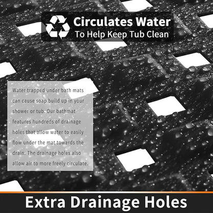 Yimobra Square Shower Mat Non Slip, Super Strong Suction Cups, 21"X21" Bath Tub Mat with Drain Holes, Machine Washable Fast Draining Bath Mats, Bathroom Essentials,Black