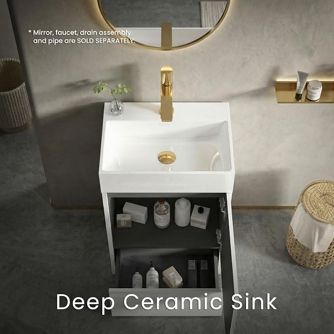 20 inch Bathroom Vanity with White Ceramic Sink, Bath Storage Cabinet with Soft-Closing Door and Drawer, Perfect for Small Space, Powder Room, Hotel, Matte White