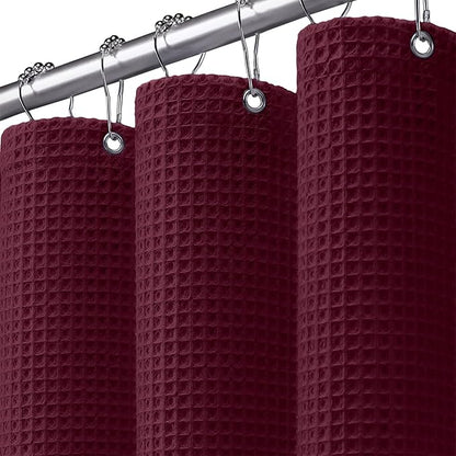 Waffle Weave Shower Curtain - Burgundy Cotton Fabric Texture Heavyweight Shower Curtains for Bathroom,Washable,72Wx72L
