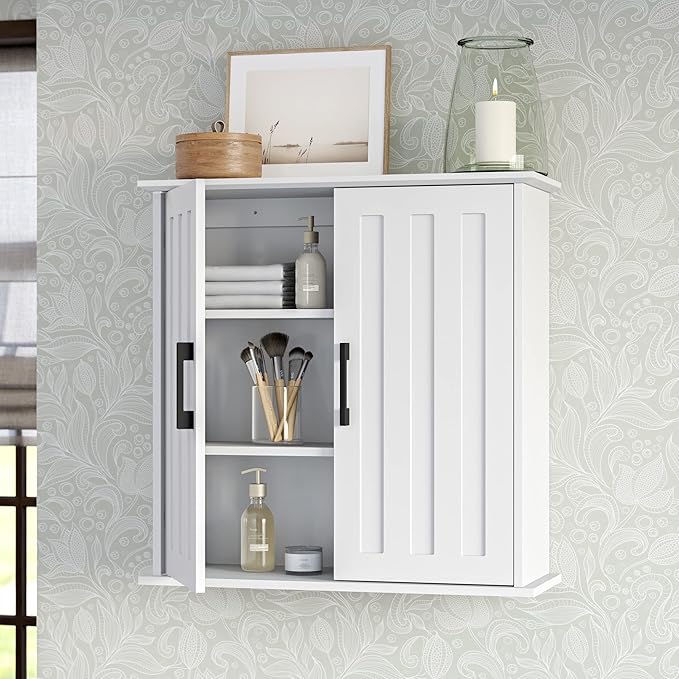 RiverRidge Monroe Two Door Wall Cabinet Over The Toilet Storage Cabinet with Soft-Close Doors - Medicine Cabinet with Adjustable Shelves