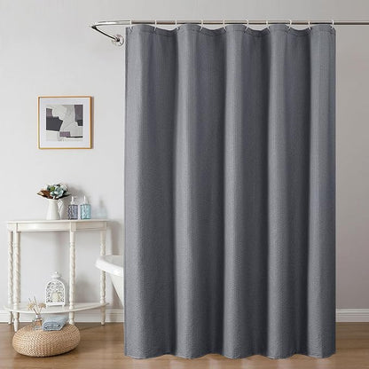 Grey Shower Curtain for Bathroom 78 Inches Eatra Long, Elegant 3D Embossed Textured Cloth Waffle Shower Curtain, Modern Luxury Hotel Style, Water Repellent, Machine Washable, 54X78, Grey