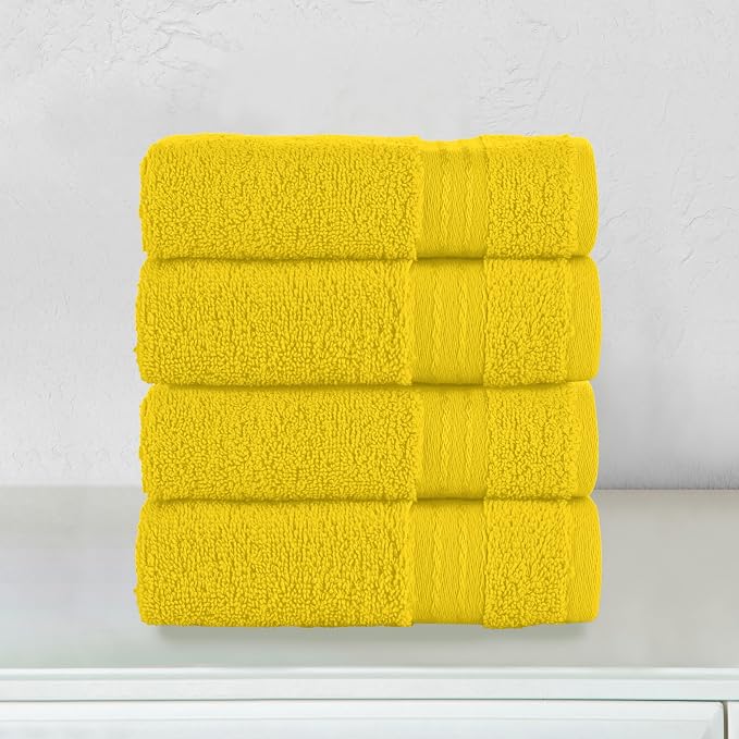 Elegant Comfort Premium Turkish Cotton 4 Pack Hand Towel Set - 16 x 28 inch, Luxurious Hotel Spa Quality 100% Turkish Cotton 4PC Hand Towel Set - Highly Absorbent - Soft Bathroom Towels, Yellow