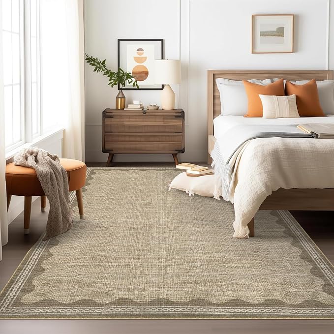 Garvee Living Room Rug 4x6 Washable Rug Modern Bordered Bedroom Rugs Jute | Ultra Soft Non Slip Lightweight Floor Cover Low Pile Stain-Resistant Foldable Accent Carpet for Living Room Nursery Dorm