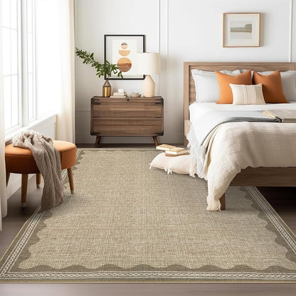 Garvee Living Room Rug 4x6 Washable Rug Modern Bordered Bedroom Rugs Jute | Ultra Soft Non Slip Lightweight Floor Cover Low Pile Stain-Resistant Foldable Accent Carpet for Living Room Nursery Dorm