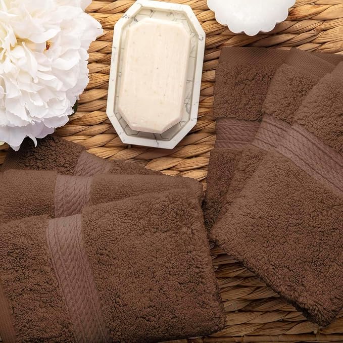 Superior Egyptian Cotton Plush & Absorbent, Face Towel Set of 6, Chocolate | Quick Dry, Soft Luxury Towel Set, Bath Essentials for Bathroom, Guest Bath, Spa, 2 Piece Face, Madeline Towels