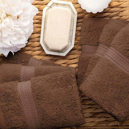Superior Egyptian Cotton Plush & Absorbent, Face Towel Set of 6, Chocolate | Quick Dry, Soft Luxury Towel Set, Bath Essentials for Bathroom, Guest Bath, Spa, 2 Piece Face, Madeline Towels