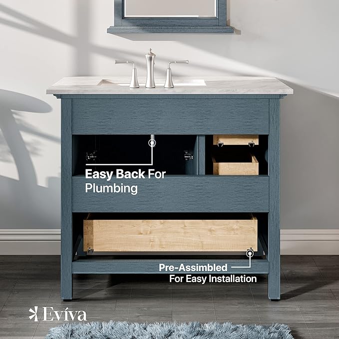 Eviva Britney 36 in. Ash Blue Single Sink Bath Vanity with Carrara Quartz Top and Undermount Porcelain Sink
