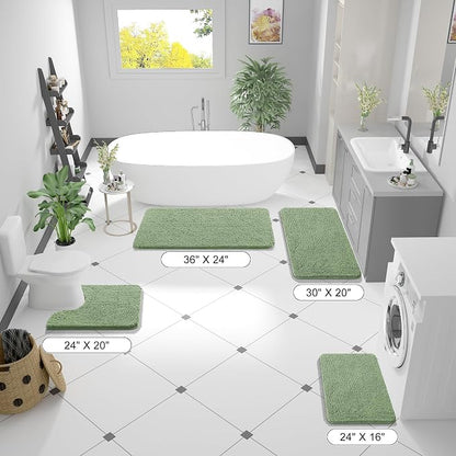 OLANLY Toilet Rugs U-Shaped 20x20, Soft Absorbent Chenille Contour Rugs | Sage Green, Quick-Drying Rubber Backing, Machine Washable Non-Slip Shaggy Bathroom Mat for Toilet, Home Decor Accessories