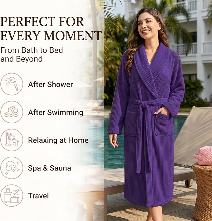 PJGGZ Women's Shawl Collar Bathrobe, Soft Long Towel Robes for Women - Super Absorbent Quick Dry yet Warm