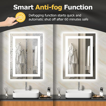 Hivone 28"X20" LED Bathroom Mirror with Lights, Anti-Fog, Dimmable, Backlit + Front Lit, Smart Bathroom Vanity Mirror, Memory Function, Shatterproof, Tempered Glass (Horizontal/Vertical)