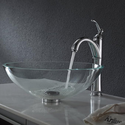 Kraus GV-100-CH Crystal Clear Glass Vessel Sink with PU-MR, Chrome