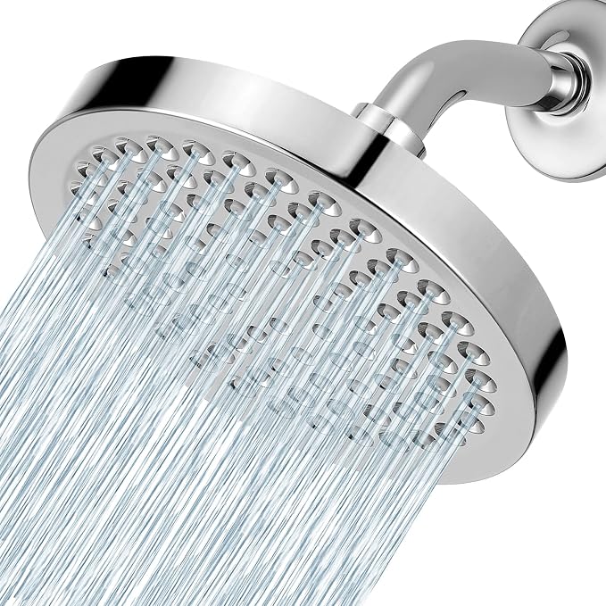 Voolan High Pressure Rain Shower Head, 6" Pressure-Boosting, Ideal for Replacement Fixed Bathroom Showerheads, Easy to Install, Renter-Friendly (Chrome)