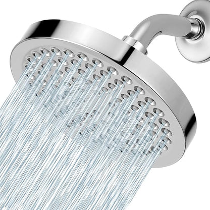 Voolan High Pressure Rain Shower Head, 6" Pressure-Boosting, Ideal for Replacement Fixed Bathroom Showerheads, Easy to Install, Renter-Friendly (Chrome)