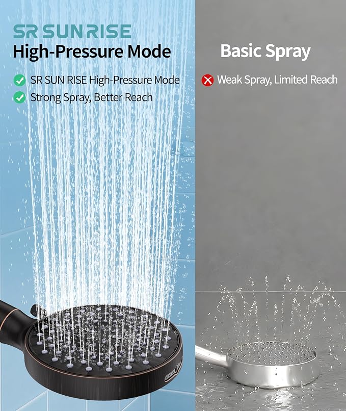 SR SUN RISE Filtered Shower Head with Handheld High Pressure 9 Spray Mode Showerhead Detachable Shower Head Water Softener Filters Beads for Hard Water Remove Chlorine 4 Filters ORB