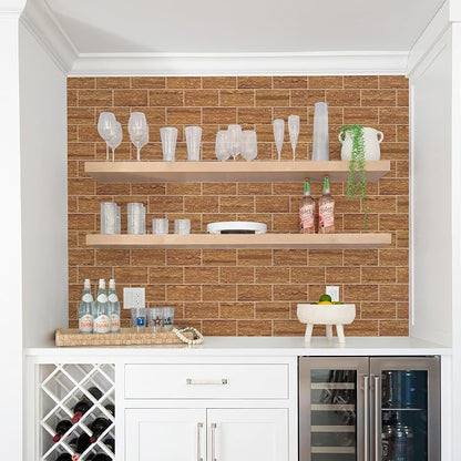 Vamos Tile 100 Pieces Peel and Stick Backsplash Tiles, 3" x 6" PVC Subway Tile, Red Travertine Stick on Backsplash Tiles for Kitchen/Bathroom/Fireplace/Laundry/Camper