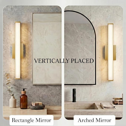 URSOLA 24" Modern LED Bathroom Light Fixtures, Golden 3CCT Dimmable Bathroom Vanity Light Over Mirror, Bathroom Vanity Bath Bar Lights with Double Layer Acrylic Shade