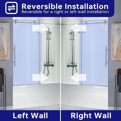 WOODBRIDGE MBSDC6062-C Frameless Sliding Glass Tub Door | 56"-60"W x 62"H | Chrome Finish