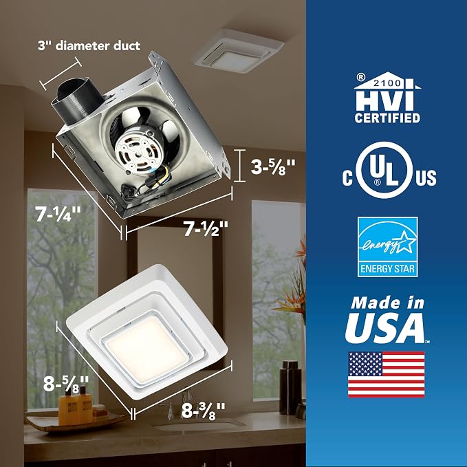 Broan-Nutone Bathroom Exhaust Fan, 50 CFM with LED Light, Louvered Grille, Energy Star Fan, 2.0 Sones