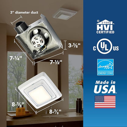 Broan-Nutone Bathroom Exhaust Fan, 50 CFM with LED Light, Louvered Grille, Energy Star Fan, 2.0 Sones