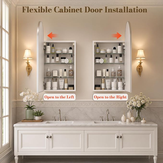 FKWin Medicine Cabinet Mirror, Wall-Mounted Mirror Cabinet, 16x32 Inch | Medicine Cabinets for Bathroom, Easy Install, Adjustable Shelves, Reversible Door, Bathroom Upgrade, Silver Metal Frame