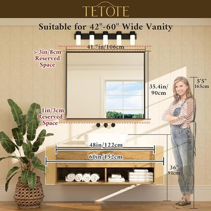 Black Bathroom Mirror Beveled Frame 42" x 36" Black Rectangle Metal Framed Bathroom Vanity Wall Mirror for Over Sink, Tempered Glass, Modern Farmhouse Bedroom, Entryway, Living Room