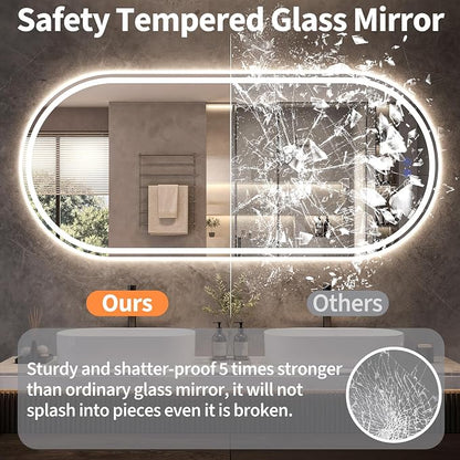 Oval LED Bathroom Mirror, 24"x 65" Led Full Length Mirror | Frameless Large LED Mirror with Front Light & Backlit, Anti-Fog, Dimmable Wall Mounted Lighted Mirror, Smart Bathroom Mirror