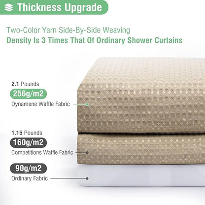 Extra Long Waffle Shower Curtain 256 GSM Fabric 72x90 Beige/Khaki | 90 Inch Tall, Thick Cloth, Weighted Hem, Water Repellent, Hotel Luxury Polyester Shower Curtain Set for Bathroom 12 Hooks