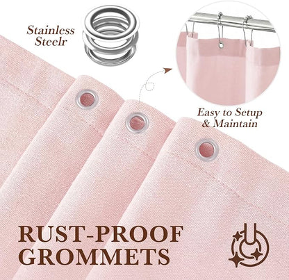 Seasonwood Pink Linen Shower Curtain Farmhouse Bathroom Decor 72x72 Inches | Boho Bathroom Decor,12 Sturdy Stainless Steel Sliding Hangers,Rustic Country Style,Linen Shower Curtains for Bathroom