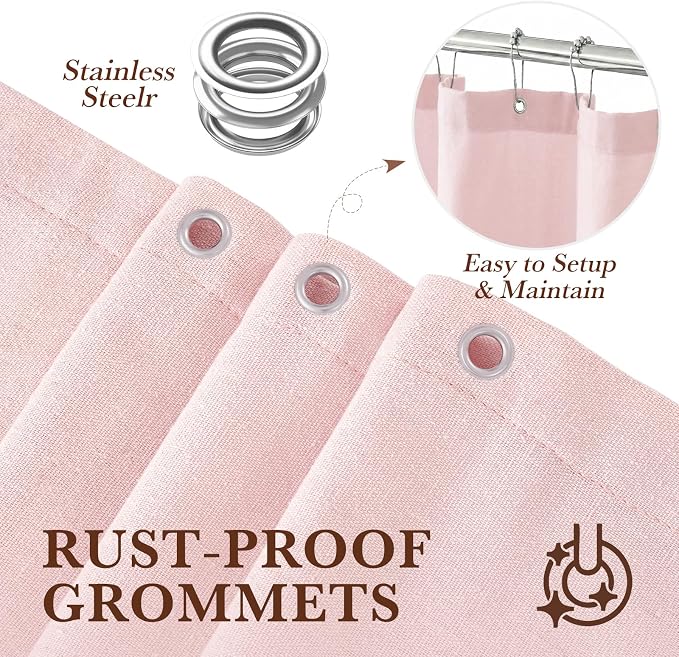 Seasonwood Pink Linen Shower Curtain Farmhouse Bathroom Decor 72x84 Inches | Boho Bathroom Decor,12 Sturdy Stainless Steel Sliding Hangers,Rustic Country Style,Linen Shower Curtains for Bathroom