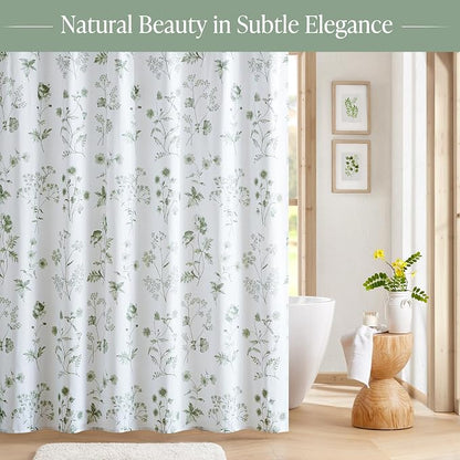 Martha Stewart Cotton Floral Extra Long Shower Curtain, 72 x 72, Sage Green | Martha's Garden Series, Botanical Floral Print, Spa Quality Modern, Machine Washable, Modern Bathroom Curtains